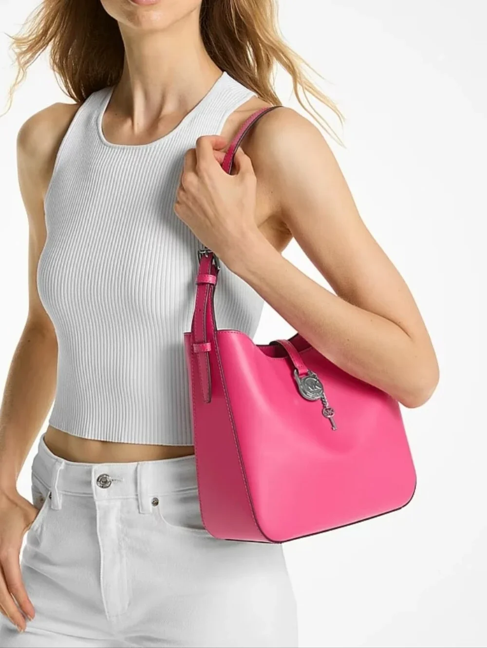 Michael Kors Lyra Small Pink Bucket Shoulder Bag - Picture 8 of 9